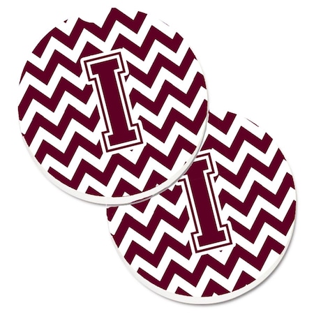 Letter I Chevron Maroon And White Set Of 2 Cup Holder Car Coaster